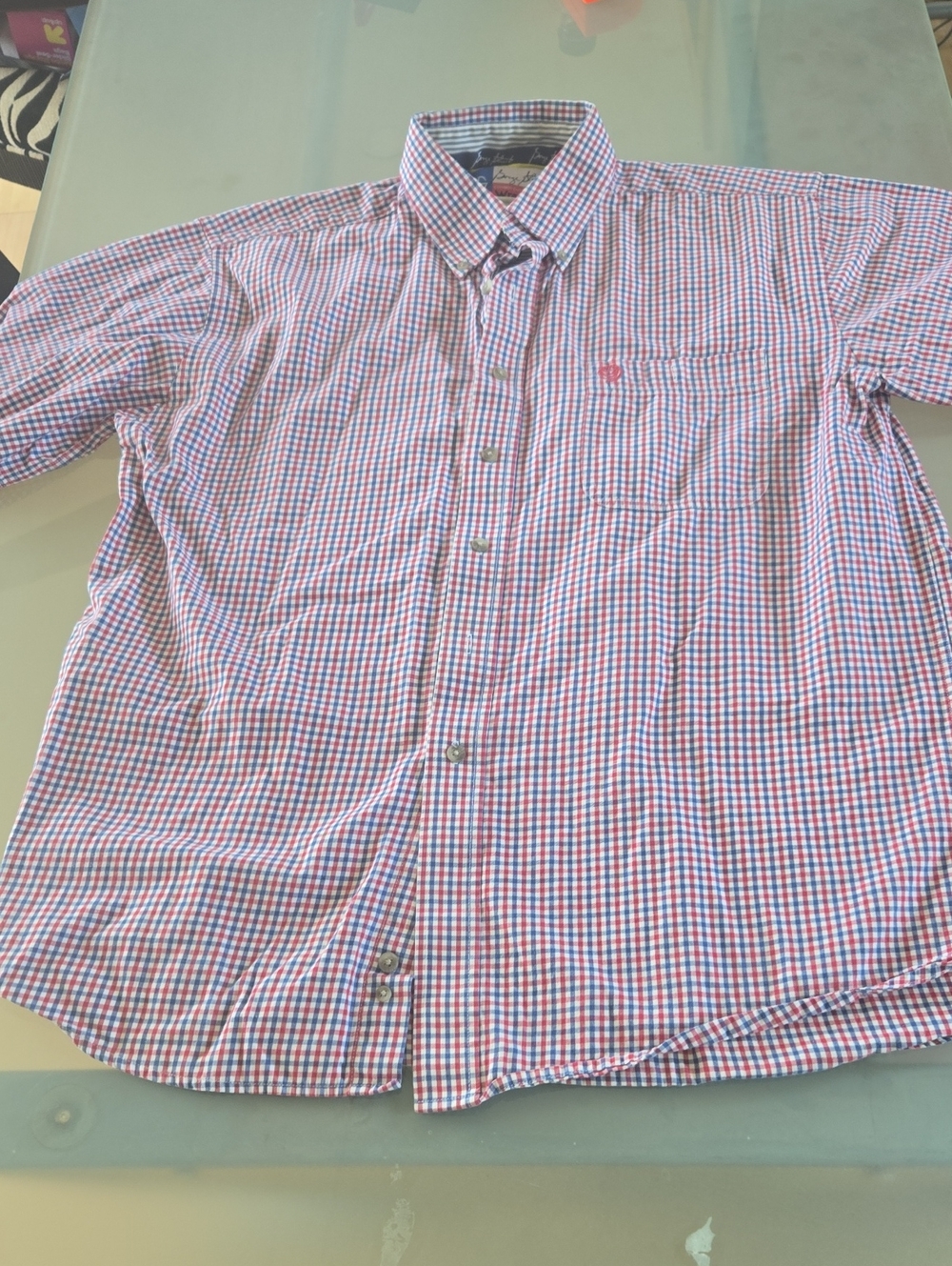 Wrangler Red and Blue Checked Short-Sleeve Button-Down Shirt